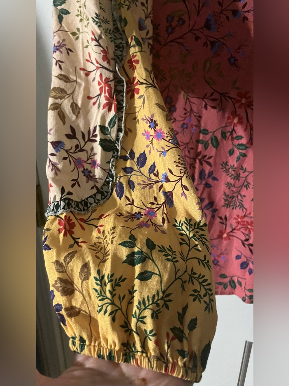 Sundance Patchwork Peasant Blouse W/Floral Print & Puff Sleeves Women’s Size L - Picture 3 of 8